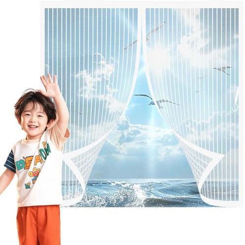 Fliegengitter Tür Magnet 90 x 40 cm Insektenschutz, Stärkere Magneten Fliegenschutz Tür Klebemontage Ohne Bohren für Fenster, Kellertür, Weiß