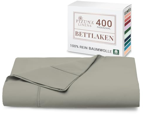 Pizuna Bettlaken 270x310 cm Baumwolle Silber 400 Fadenzahl | 100% Langstapel Baumwolle Bettlaken ohne Gummizug, Satinbindung nur Flachlaken Mit stilvollem 5 cm Saum Mako Satin