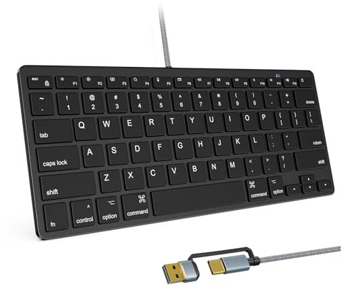 Teclado con cable ultrafino para Apple Mac, cable de conversión USB y tipo C, 78 teclas de tijera, teclas de acceso rápido multimedia, compatible con MacBook, iMac, Mac Mini, Mac Pro, computadoras