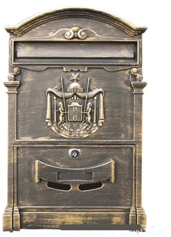 Post Box Retro Creative Home Decoration Wrought Iron Bronze Mailbox Wall-Mounted Noble Logo Letter Box Mailbox Letter Box(Antique gold)