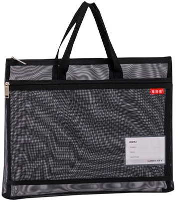 Dokumententasche Netztasche mit Doppel Reißverschluss 36 x 28 CM, A4 Zip Beutel Mesh Bag Reisetasche aus Netzstoff mit Griff Groß Etiketten Schüler Büro Liefert Schwarz