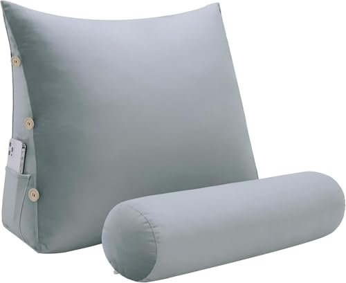 strusery Lesekissen für Erwachsene - Bett Rückenstützkissen mit Lendenkissen, Sit-Up Kissen zum Lesen, Fernsehen und Entspannen (Samt-Grau)