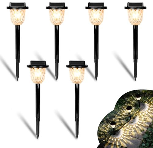 Lampe Solaire Extérieur, Lot de 6 Spot Solaire Extérieur Étanche IP55 avec 2 Modes pour Chemins Jardin Pelouse Terrasse Allée Cour Piscine