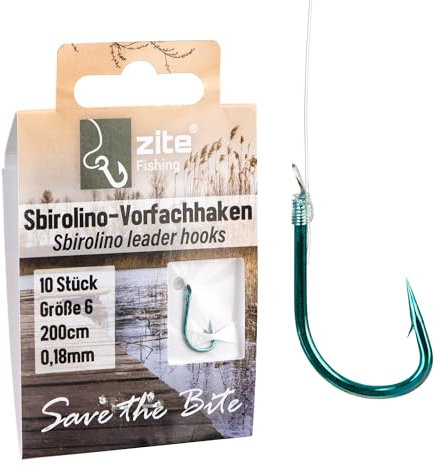 Zite Fishing Sbirolino-Haken Größe 6-10 200 cm | Forellenhaken Blau mit monofiler Vorfachschnur | 10 Stück Angelhaken & Vorfachhaken Gebunden Forellen-Angeln (#6)