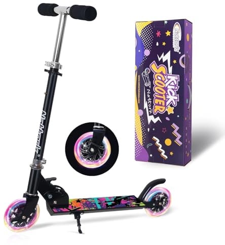 Nattork Scooter Kinder, Tretroller für Jungen & Mädchen, Tragbar, Leichtes Faltdesign mit Bremssystem, Höhenverstellbarem Lenker und bis zu 50 kg Belastbarkeit-Black