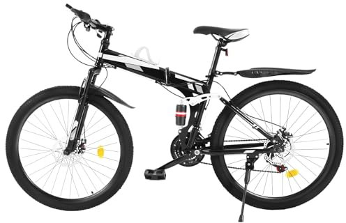 Eieblek 26''Faltrad, 21-Gang-Mountainbike, Stoßdämpfendes Scheibenbremsen-Fahrrad mit Doppelscheibenbremse, 10cm höhenverstellbar Tragbares Mountainbike, 100kg Max