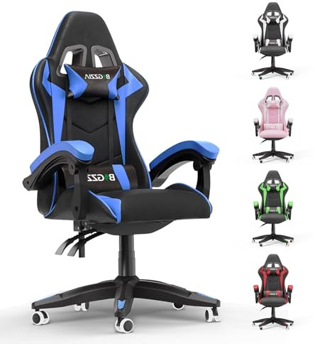 Racingreat Gaming Chair,Ergonomic Gaming Chair for Adults, Height Adjustable Reclining Video Game Chair Comfortable with Headrest and Lumbar Support (Without Footrest, Blue)