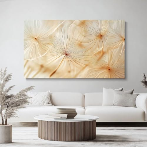 Leinwandbild Natur Löwenzahn Fotografie 1 Teilig, Creme Bild auf Leinwand Wanddeko, 100 x 40 cm (Ungerahmt) Kunstdrucke Wandbilder für Wohnzimmer Schlafzimmer Wohnung wand Hintergrund