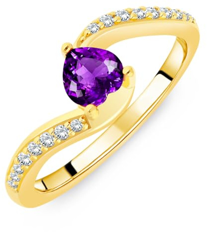 Planetys - Ring aus Sterling-Silber 925/1000 für Damen, mit natürlichem Amethyst, Herzschliff, vergoldet mit 18 Karat, 60, Metall, Amethyst