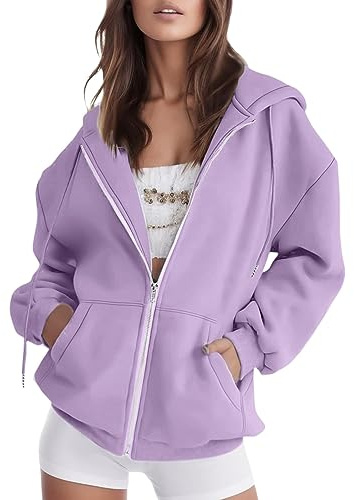 HEONSATI Hoodies for Women Uk, Women's Long Sleeve Sweatshirts Soft Comfortable Casual Hooded Jackets with Pockets Oversized Zip Up Hoodies Ladies Plain Zipper Lightweight Drawstring Cardigans Tops