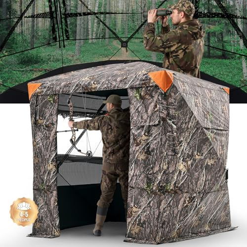 VEVOR Hunting Blind, 4-5 Person See Through Ground Blinds with Carrying Bag, 270 Degree Portable Camouflage Tent, Durable Concealed Shelter with Silent Magnetic Door and Window, for Turkey and Deer