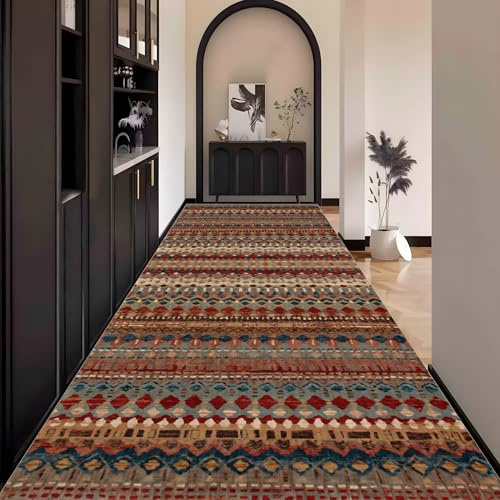 Waazgle Läufer Teppich Flur küche Schlafzimmerteppich Boho Style Waschbar | 70x300cm Waschbar rutschfest Lang küche Wohnzimmerteppich Vintage Bunt Meterware für Flurläufer Esszimmer Korridor