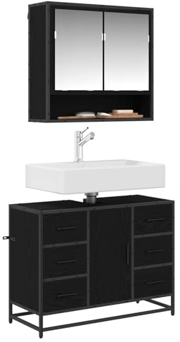 vidaXL Bathroom Furniture Set 2 pcs Black oak 80 x 33 x 60 cm, Bathroom Organizer, Rustic Cabinet, Wall-Mounted Storage, Practical Set, Efficient Space Use, Creative Decor