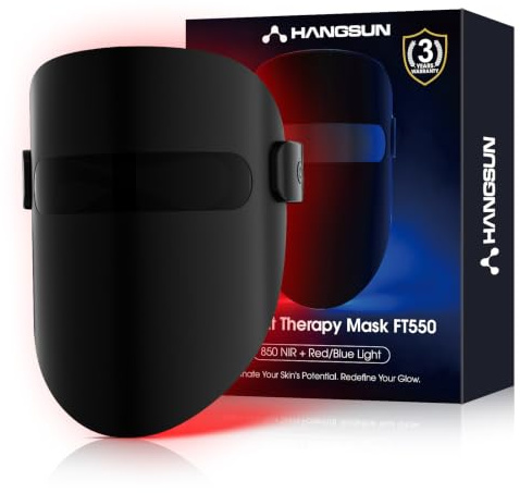 Hangsun LED Light Therapy Face Mask Cordless Red & Blue Light with 850nm Near-Infrared for Anti-Ageing, Acne & Skin Rejuvenation, Rechargeable for All Skin Types