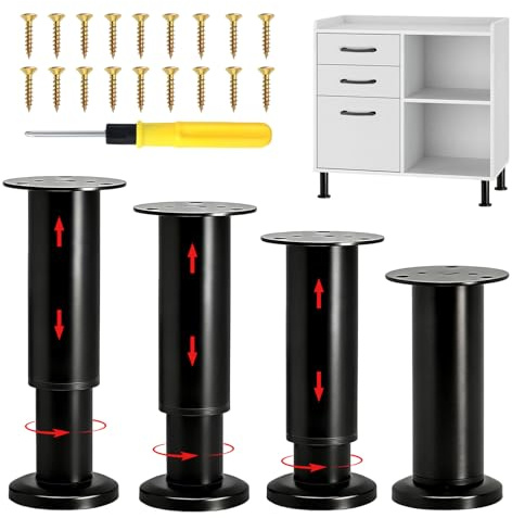 AWBEOT 4 Pièces Pied de Meuble Reglable 12-18 cm Pied Reglable pour Meuble Noir Pieds de Lit Sommier a Lattes Pieds de Meubles Metal pour Salle de Bain Canapé Meubles d'Appoint