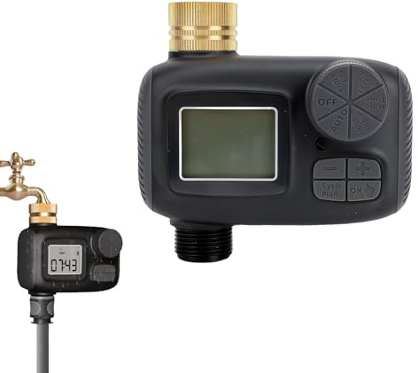 Tomvorks Temporizador de Agua para Jardín, Función de 2 Salidas, Temporizador Riego Digital, Diseño Bloqueo para Niños un Control Riego Seguro, Ideal Césped y Jardín