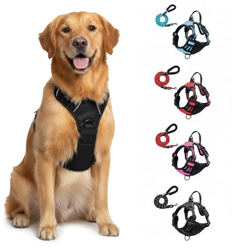 Geschirr, Anti-Zieh Hundegeschirr mit Step-in Design – Atmungsaktiv & Gepolstert – Für entspanntes Spazierengehen – Kontrolle ohne Ziehen – Für Hunde jeder Größe (Black L)