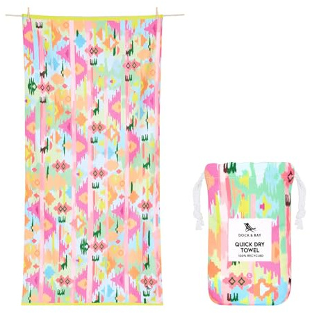 Dock & Bay Schnell trocknendes Strandtuch, Ibiza Glow, Größe XL | Sandabweisend, inklusive Reisetasche, leicht und kompakt, 100 % recyceltes DryQ-Gewebe, Größe XL (200 x 90 cm / 78x35in)