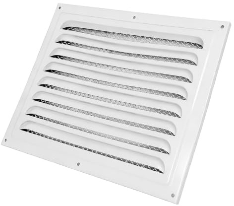 Air Vent Cover 12 x 8 Inch / 300 x 200mm Metal White Ventilation Grille | White Square Air Vent Cover with Insect Protection Mesh for External Internal Walls Ceilings Sidewall Outdoor and Indoor Use