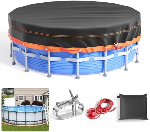 Poolabdeckung Rund 442cm, 14ft Poolabdeckung mit Kordelzug Whirlpool Abdeckung Schwimmbad Lagertank Abdeckplane, Wasserdicht Staubdicht Waschbar Oxford-Gewebe Stabilität Installation Schwarz