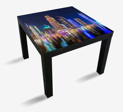 Wallario Möbelfolie selbstklebend/Aufkleber, Tischfolie geeignet für IKEA Lack Tisch - Möbeldeko Skyline am nächtlichen Hafen in 55 x 55 cm