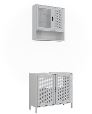 Vicco Badmöbel-Set Liora, Weiß, 68 cm, besteht aus Badspiegel und Waschbeckenunterschrank