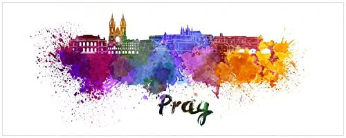 Wallario Memoboard aus Glas mit Motiv, Magnet-Tafel in 32 x 80 cm in Premium Qualität Städte als Aquarell - Skyline von Prag