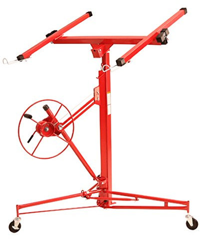 EBERTH Plattenheber für Trockenbau, 1-Mann Bedienung, 140-330 cm Arbeitshöhe, 68 kg Traglast, 290 cm Lastarmbreite, Rigips Plattenheber, Lenkrollen, 2 verstellbare Lastarme, Plattenheber Trockenbau