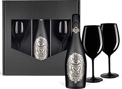 Set cadeau: Le vin mousseux Lion (0,75 l) avec 2 coupes de champagne noires