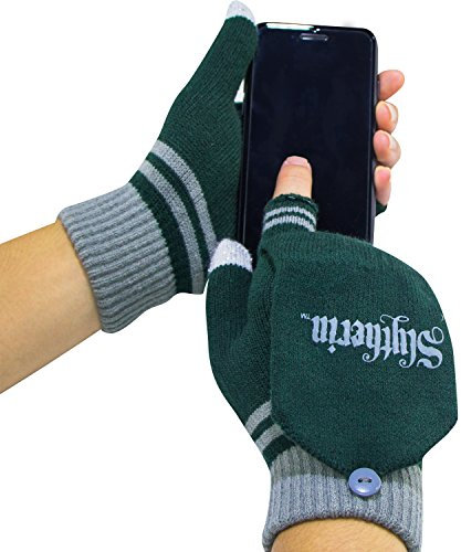 Cinereplicas - Harry Potter -Handschuhe - Abnehmbare Halbhandschuhe -Touchscreen Funktion - Offiziel lizensiert - Slytherin - 190 cm -Grün und Grau