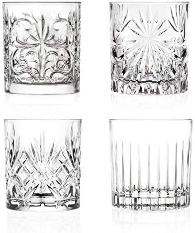 RCR 26249020006 Mixology Whiskey-Gläser, 4er-Set Cocktailgläser, transparente Glasbecher, aus Luxion-Kristall, Trinkglas, ideal für neue Hausbesitzer