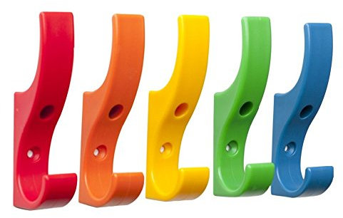 Toughook Mini Unbreakable Hooks 5 Pack (Rainbow) Tough Heavy Duty Plastic Hook. Wall Mounted Pegs for Bathroom, Kitchen, Bedroom, Bag, Hat, keys, Coats. Child-Friendly Design for School, Home & Office