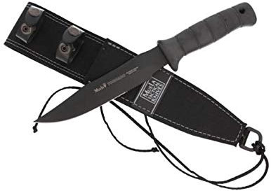 Muela Cuchillo TORNADO-18N hoja de acero MoVa teflonada de 18 cm y empuñadura de gomapara Caza, Pesca, Supervivencia y Bushcraft Realizado en Ciudad Real + Portabotellas de regalo