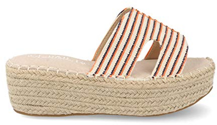 Buonarotti Sandalia Mujer con Plataforma Baja de Esparto y Pala Ancha de Rafia Primavera Verano 2019. Talla 36 Naranja