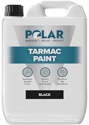 Polar Black Tarmac Paint - 5 Litre - Enhance & Protect Driveway - Interior & Exterior - Ideal For Concrete Floor & Home Tarmac Drive, Corridors & Offices - Quick Drying & Matt Finish