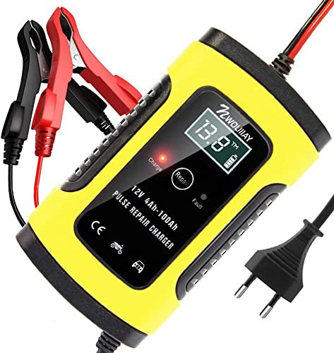 NWOUIIAY Caricabatteria Auto di Carica 6A/12V Multi Protezioni di Carica Automatico Caricatore Intelligente con Schermo LCD per Moto
