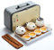 Fanquare Portable Travel Tea Set, Handmade Kungfu Teapot, Porcelain Teacups, Bamboo Tea Tray with Travel Bag, White