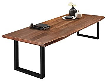 SAM Esszimmertisch 240x110 cm Valin, Akazienholz nussbaumfarben & massiv, Baumkantentisch mit U -Gestell aus Metall Mattschwarz, echte Baumkante, Platte 50mm