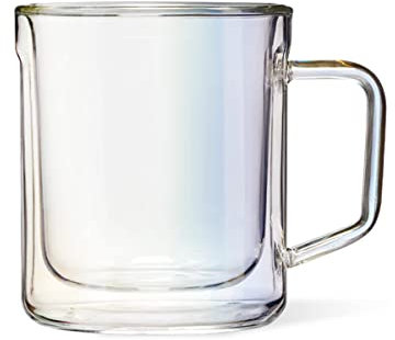 Corkcicle Glassware Handled Mug - 2 Double-Insulated Thermal Glass Cup - for Hot & Cold Beverages Including Espresso, Coffee, & Tea - Prismatic Finish - 16oz/475ml, Pack of 2