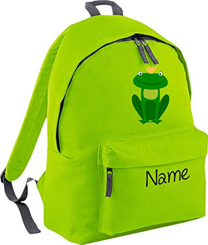 Shirtinstyle Kinder Rucksack Frosch mit Name veredelt, Wunschtext individuell, ideal für Kita, Sport und Freizeit, Farbe Limegreen