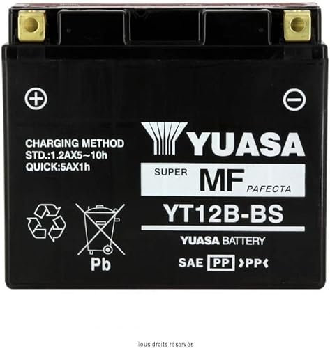 Batterie moto Yuasa YT12B-BS - Sans entretien - 12 V 10 Ah - Dimensions: 150 x 70 x 131 mm compatible avec YAMAHA YZF-R6 600 1999-2000