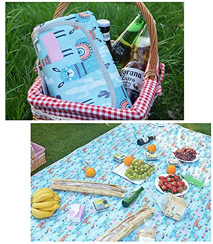 Picknickdecke,Feuchtigkeitsbeständige und wasserdichte Picknickmatte im Freien, Picknickzeltmatte, Grasmatte 200 * 200 cm blaues Alpaka