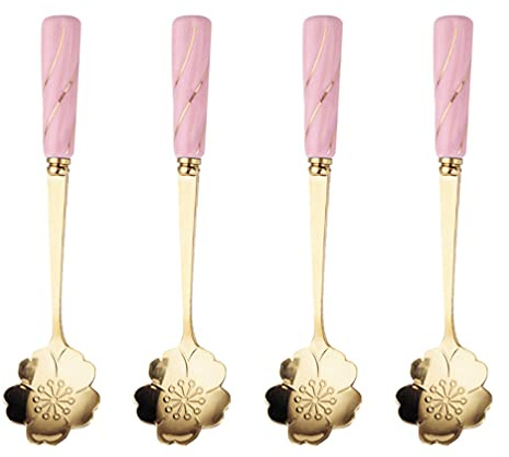 DOITOOL 4 cucchiaini da caffè in acciaio inox, a forma di fiore, cucchiaini da tè, zucchero, cena, espresso, per dessert, torte, bevande, antipasti (rosa)