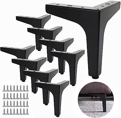 SENENQU Lot de 8 Pieds de Canapé Metal 15 cm, Pieds de Table Basse Métal Charge Jusqu'à 600 KG Pied de Meuble Noir, Support de Table en Fer Forge/Sofa, Pied pour Meuble TV, Placard