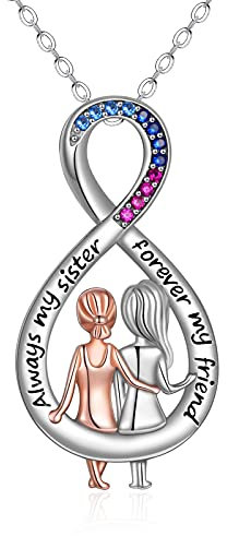 YAFEINI Schwester Halskette 925 Sterling Silber Schwester Kette Unendlichkeit Halskette Schmuck Geburtstagsgeschenke für Damen Graviert Immer meine Schwester Für immer mein Freund