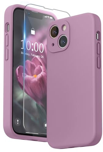SURPHY Hülle Kompatibel mit iPhone 13 Mini Hülle Silikon mit Displayschutzfolie, Handyhülle iPhone 13 Mini Case mit Kameraschutz, iPhone 13 Mini Hülle Schutzhülle 5,4 Zoll 2021, Flieder Lila