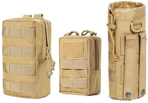 ANJINU Molle Water Bottle Holder, Water Molle Attachments, Molle Water Bottle Pouch, Tactical Backpack Attachment Pouches (Tan02)