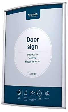 EUROPEL Türschild einfach und elegant, leicht gewölbt 15X20cm. Schrauben oder kleben, Quer- oder Hochformat, PVC-Entspiegelte Abdeckscheibe, Farbe silber, inkl. Montagematerial (Schrauben+Klebeband)