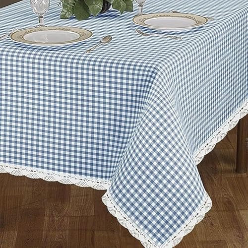 INTRECCI Tovaglia Amour 10/12 Posti, Rettangolare, in Cotone, 140x240 cm, Fantasia Quadri Scozzese, Orli Decorativi, 100% Cotone Oeko-Tex, Azo Free, Lavabile in Lavatrice, Colore: Carta da Zucchero