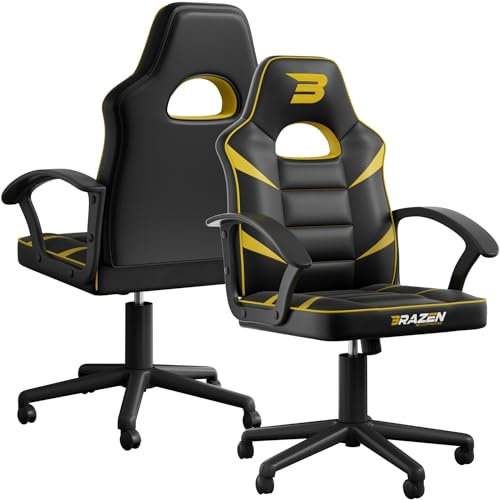 BraZen Ergonomic Office Gaming Chair for Adults Computer Adult Gaming Chair PC Red Mid Back Computer PC Ergonomic Video Gamer Chairs For Adults - Valor Yellow